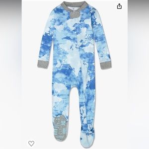 EUC HonestBaby Non-Slip Zipper Footie PJ Watercolor World blue tie dye - 12m